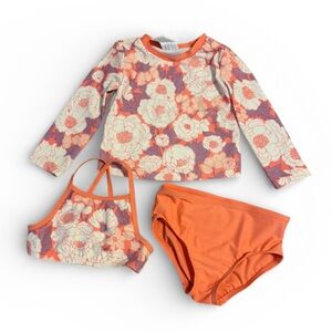 Carter's Floral Orange and Cream Kids Rashguard Set